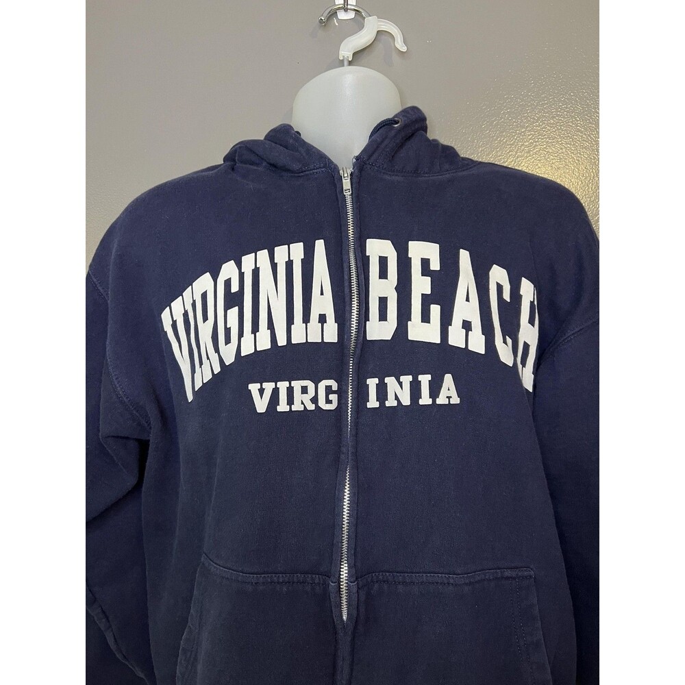 Virginia Beach Hoodie Mens XL Blue Full Zip Sunsations Graphic Fleece Sweatshirt